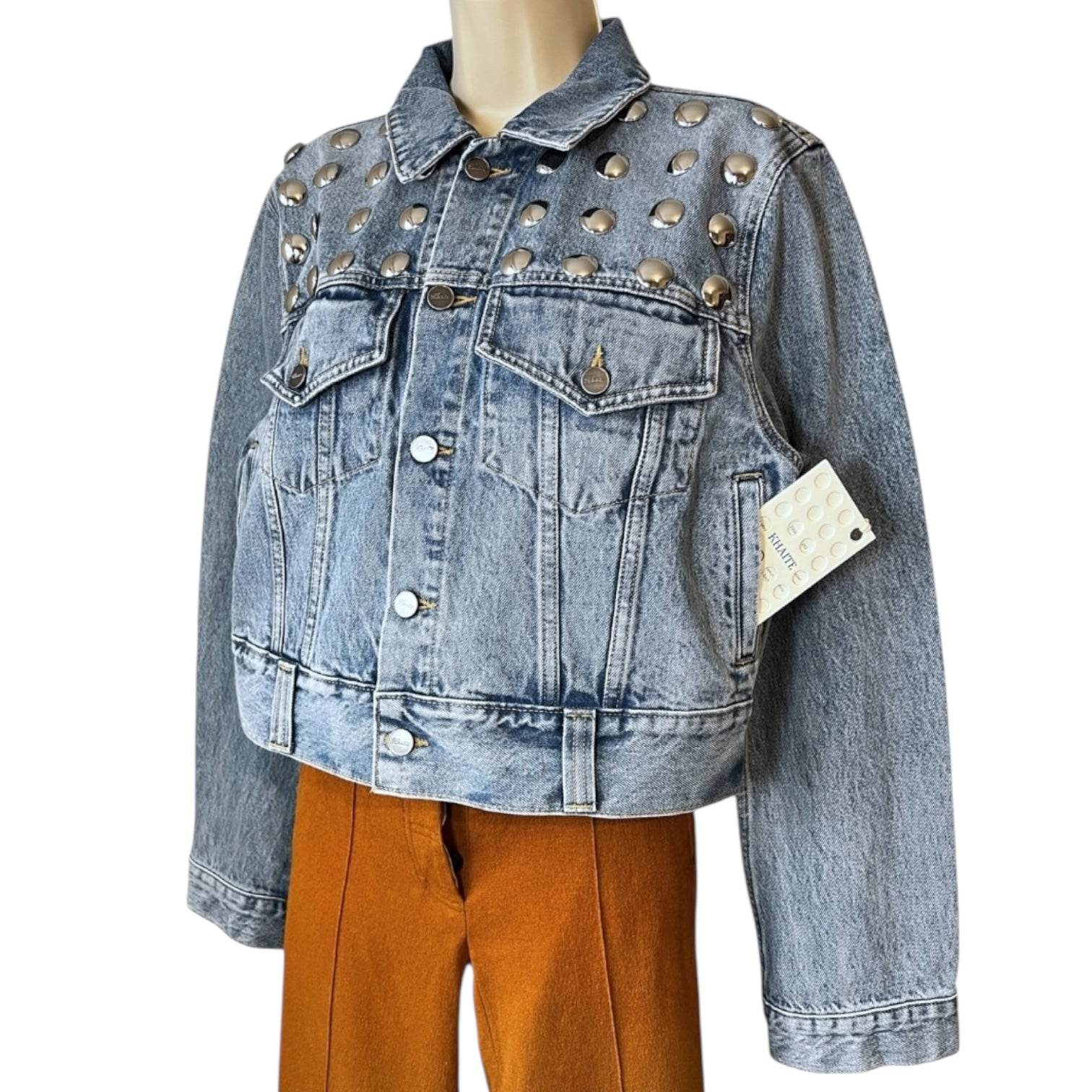 Khaite ‘Rizzo’ Studded Denim Jacket – Silver Hardware, Western Chic, Size L – pre-loved