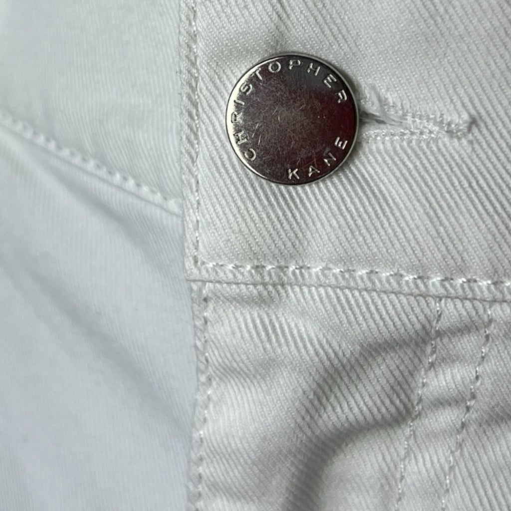 Christopher Kane Heart Embroidered Straight Boyfriend Jeans – White, Sz 25