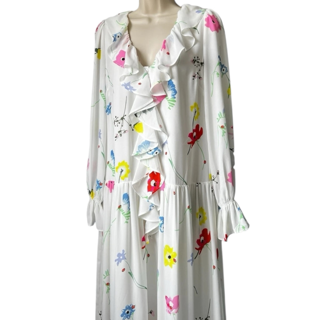 Olivia Rubin Chiffon Floral Midi Dress – Ruffle V-Neck, UK8