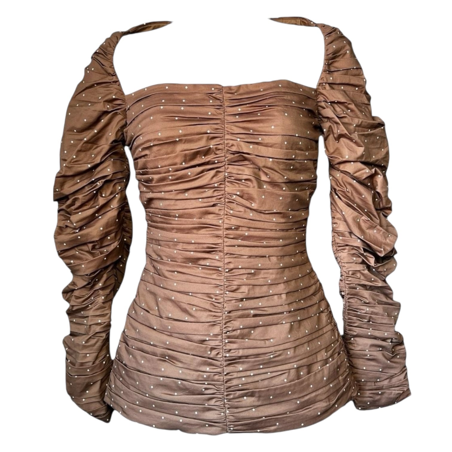 Tove Lily Polka Dot Cotton Blouse – Square Neck, Ruched, FR34 (UK6)