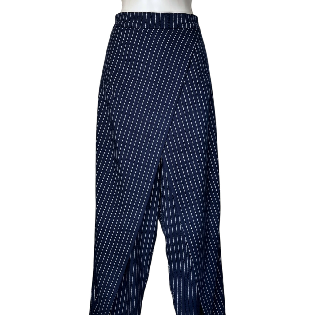 Solace London Wrap Pinstripe High Rise Trousers - Navy, UK10