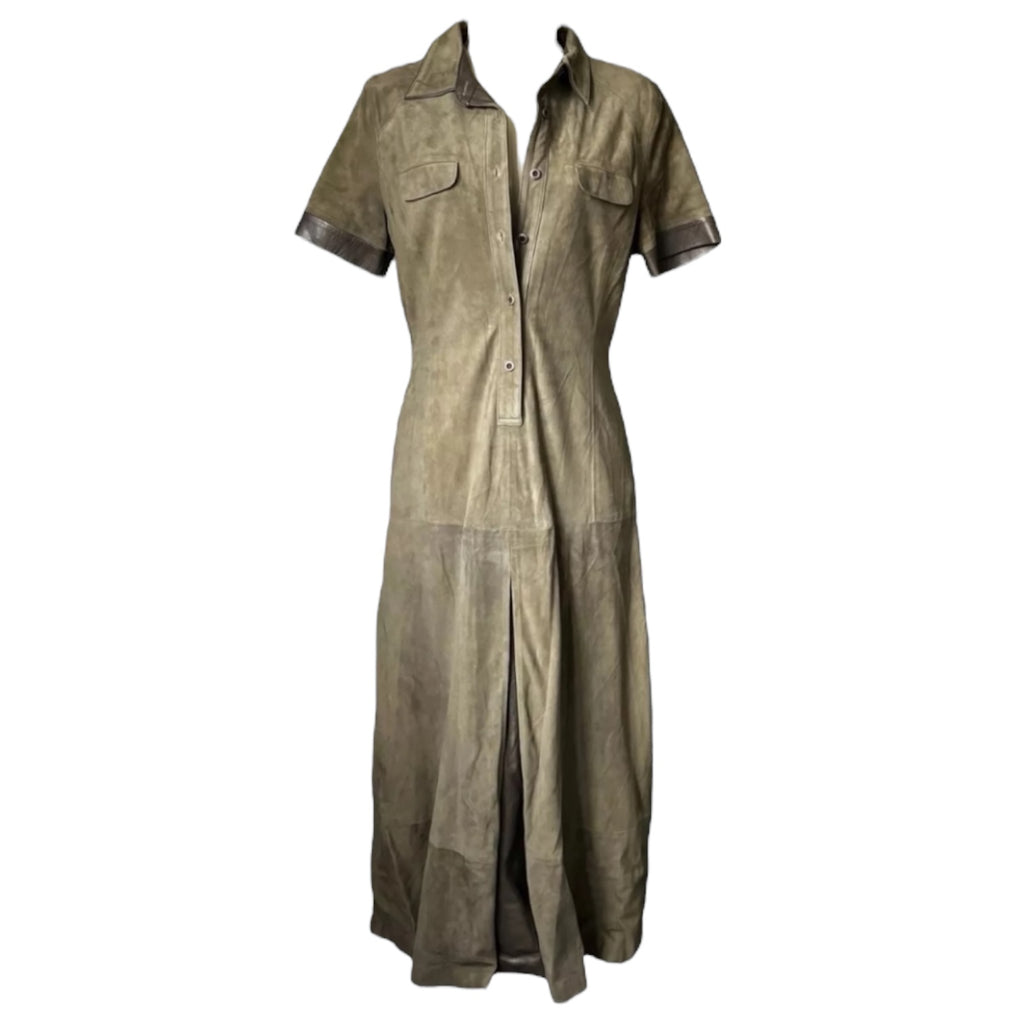 BLK DNM Suede Dress – Midi, Khaki, Size S – pre-loved