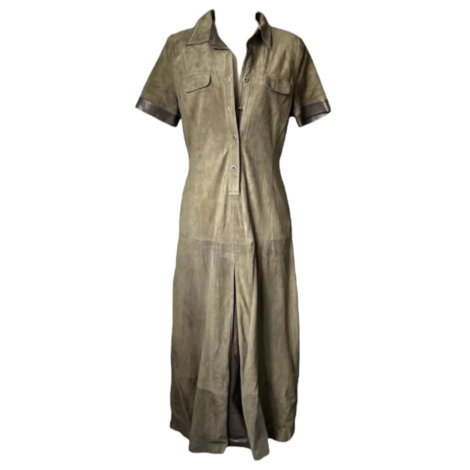 BLK DNM Suede Dress – Midi, Khaki, Size S – pre-loved