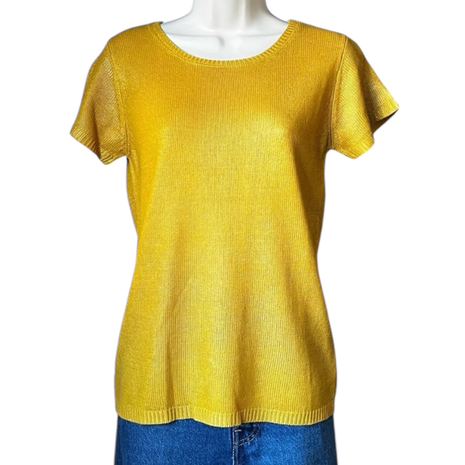 Majestic Filatures Gold Silk Knit Metallic T-Shirt Jumper – Sz 1 (S)