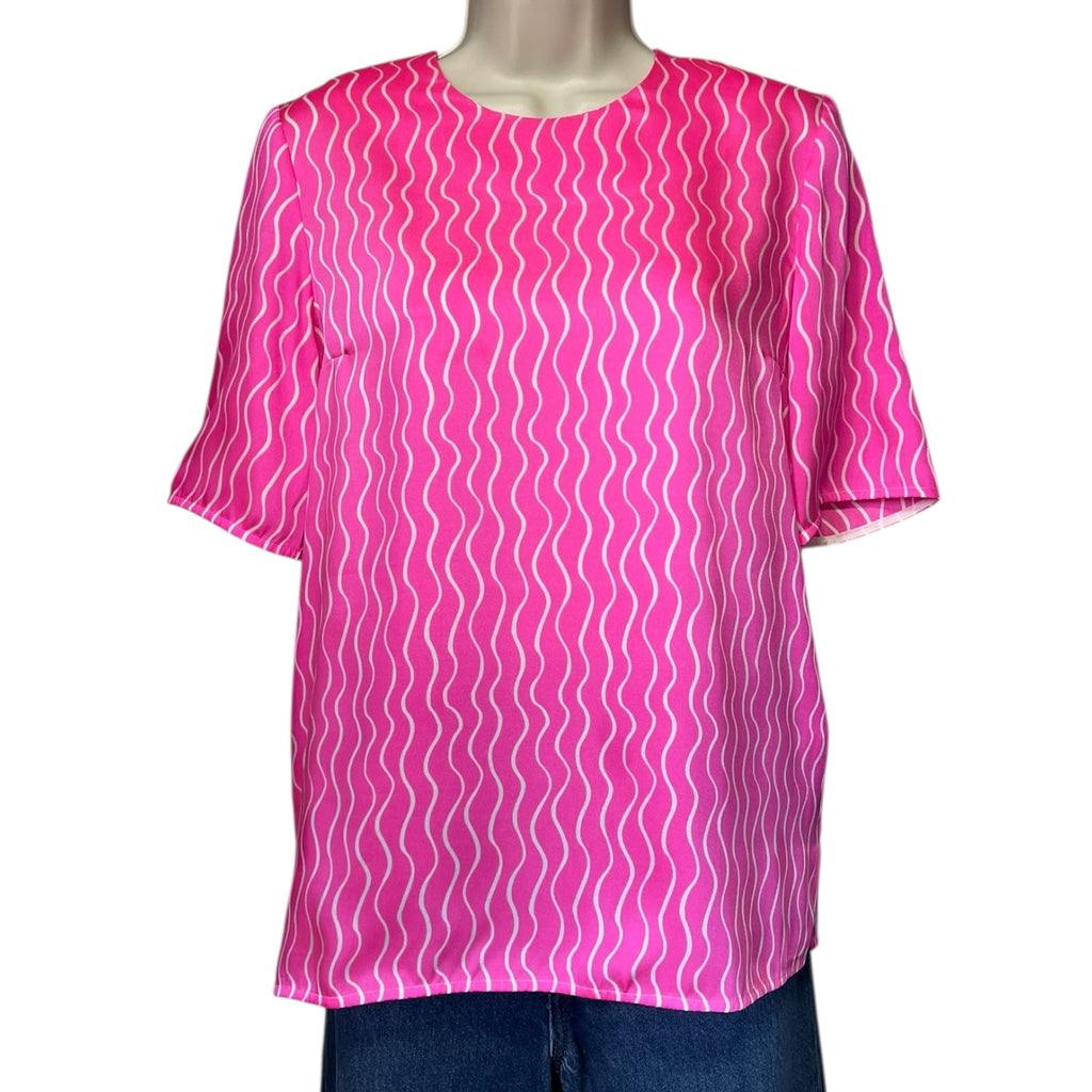 Victoria Beckham Pleated Back Blouse – Fuchsia Pink, Short Sleeve Top, UK8