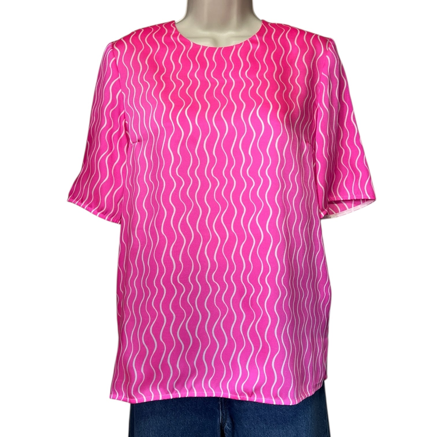 Victoria Beckham Pleated Back Blouse – Fuchsia Pink, Short Sleeve Top, UK8