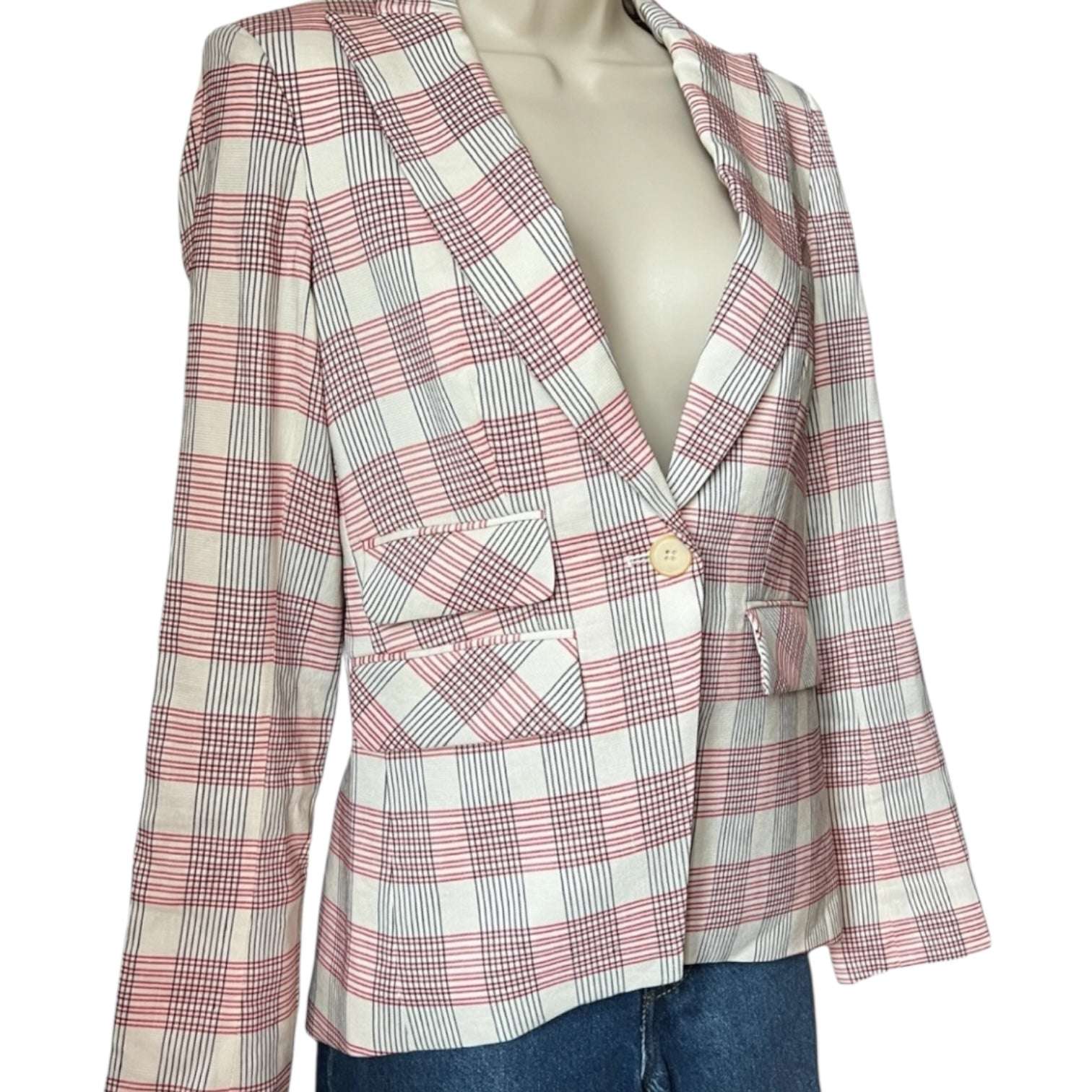 Veronica Beard Khan Red Check Linen Tailored Blazer – Dickey Jacket US0 – pre-loved