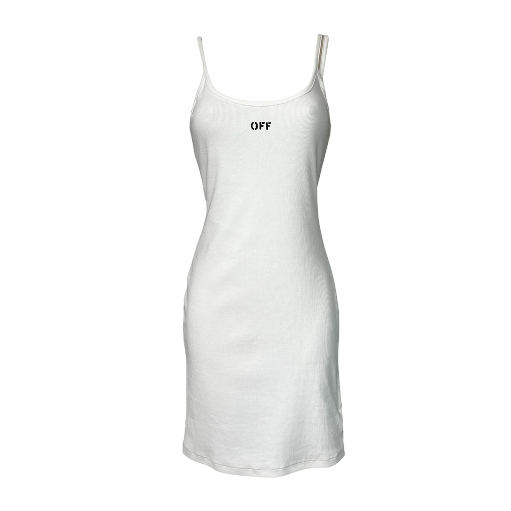 Off-White Ribbed Logo Mini Dress – Cotton, IT 44 (UK12) – pre-loved