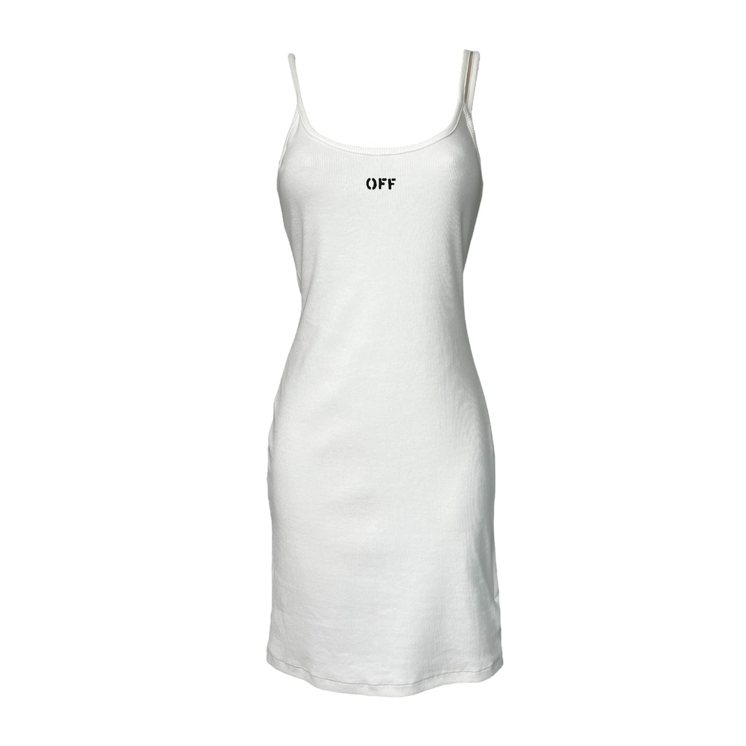 Off-White Ribbed Logo Mini Dress – Cotton, IT 44 (UK12) – pre-loved