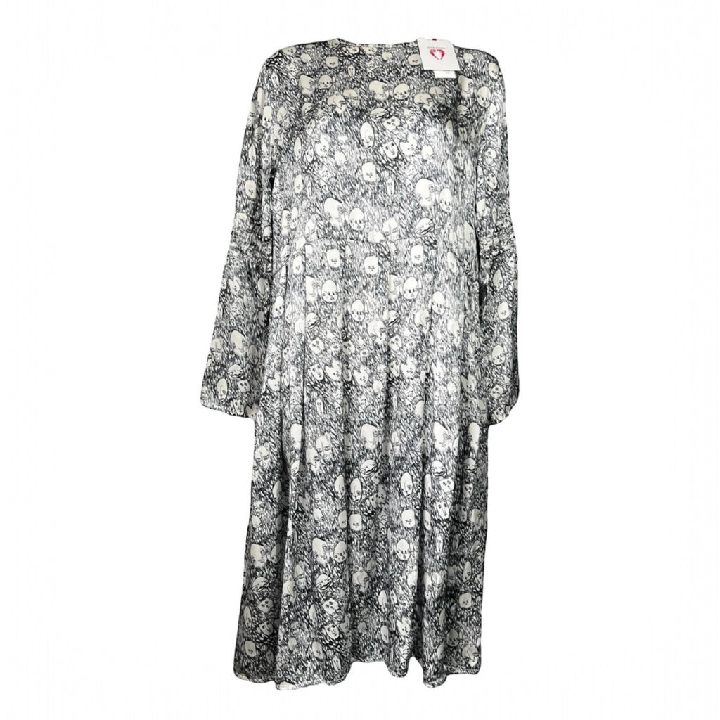 Shrimps Silk Pleated Dress – Retro Art Face Print, UK8