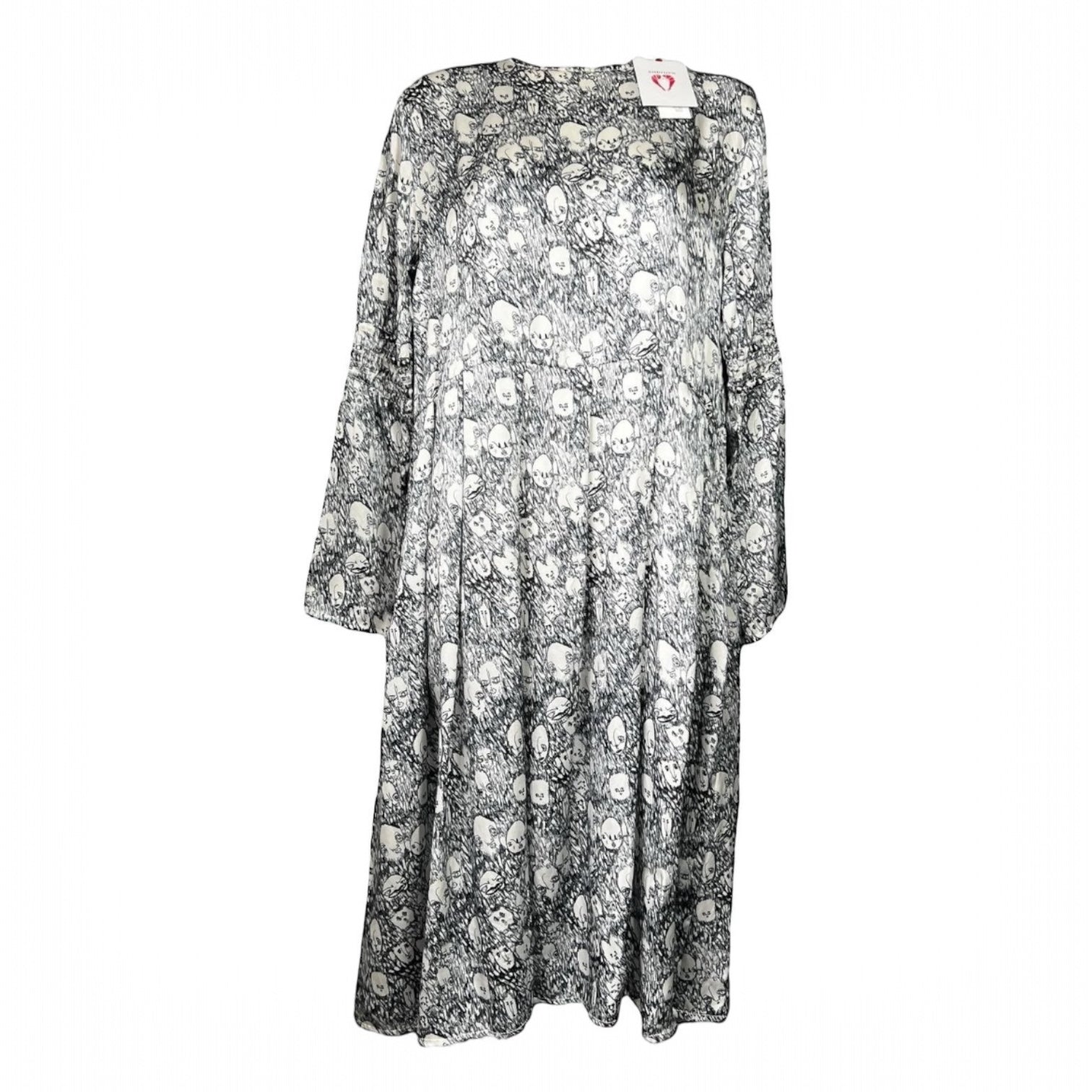 Shrimps Silk Pleated Dress – Retro Art Face Print, UK8