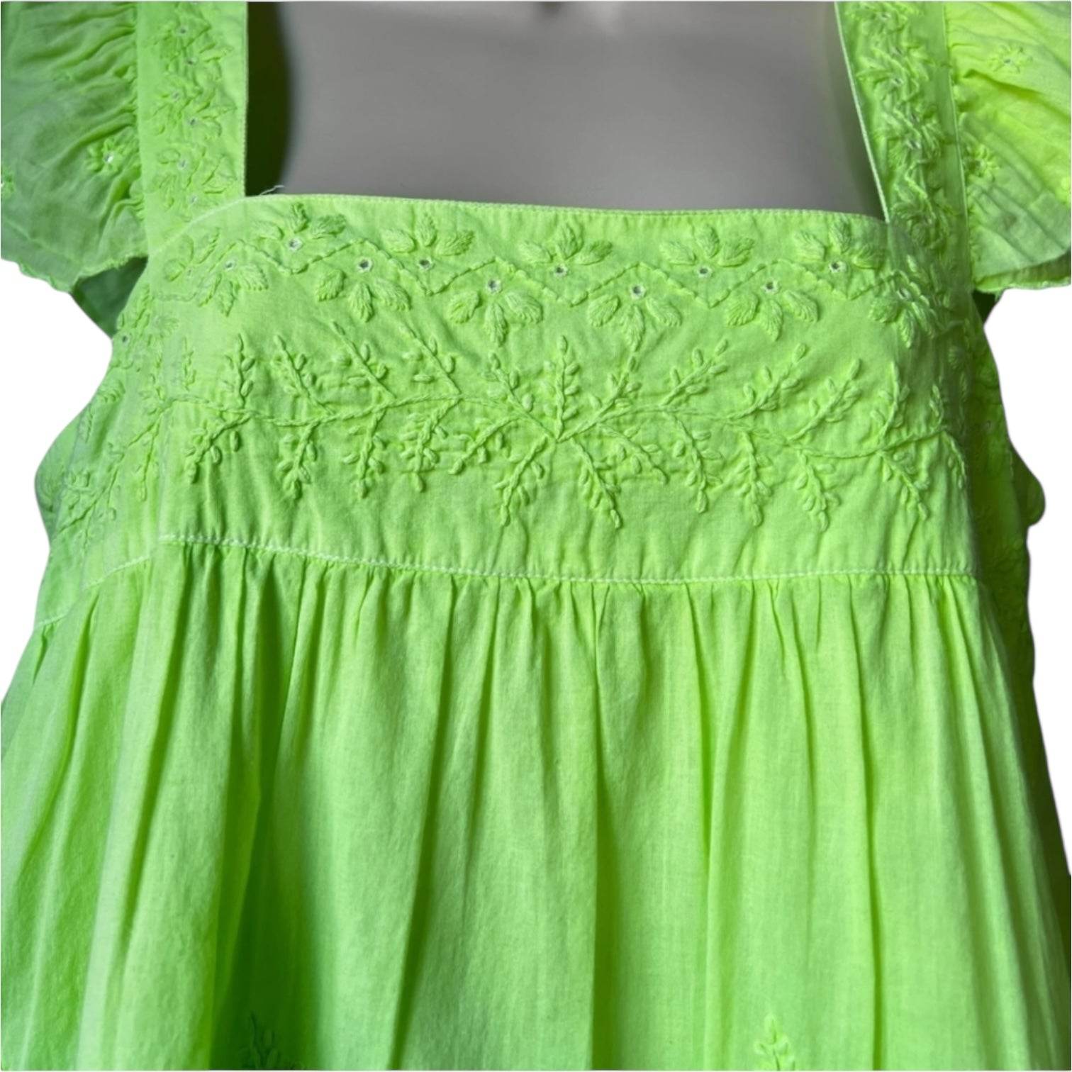 Juliet Dunn Neon Embroidered Babydoll Top – Scalloped Hem, Size 1 (UK8) – pre-loved