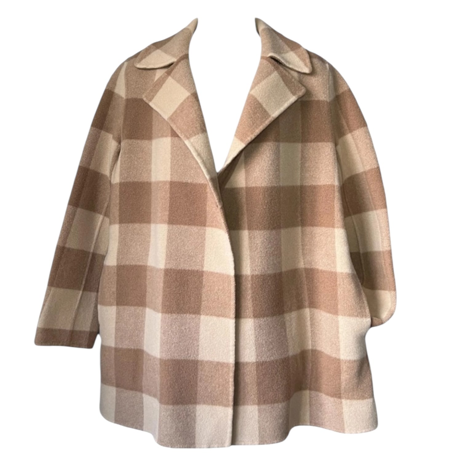 Theory Double-Faced Wool Check Overlay Open Coat – Oversized, Size P/XS – pre-loved