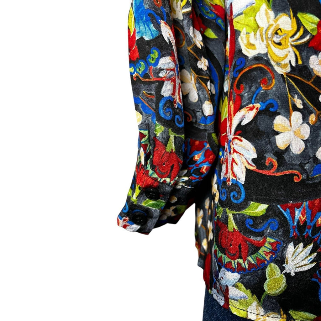 Alice + Olivia Silk Blouse – Floral Tapestry Print, Button Front, S – pre-loved