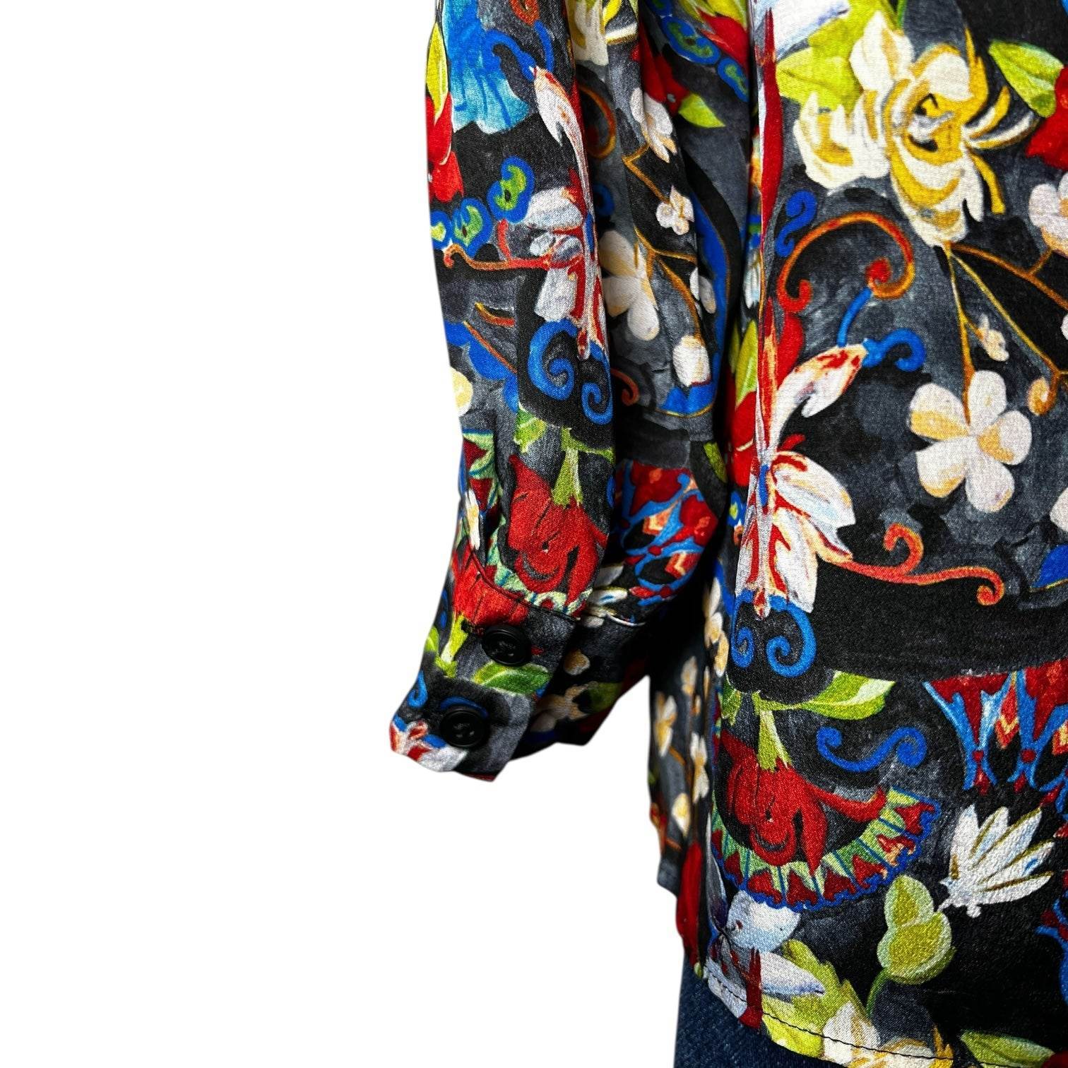 Alice + Olivia Silk Blouse – Floral Tapestry Print, Button Front, S – pre-loved