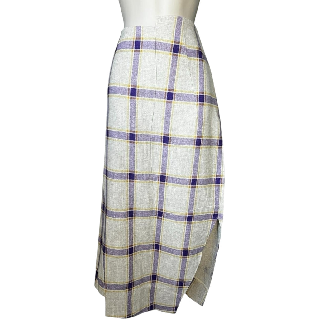 Rejina Pyo Kristine Linen Check Midi Skirt – Asymmetrical, UK12
