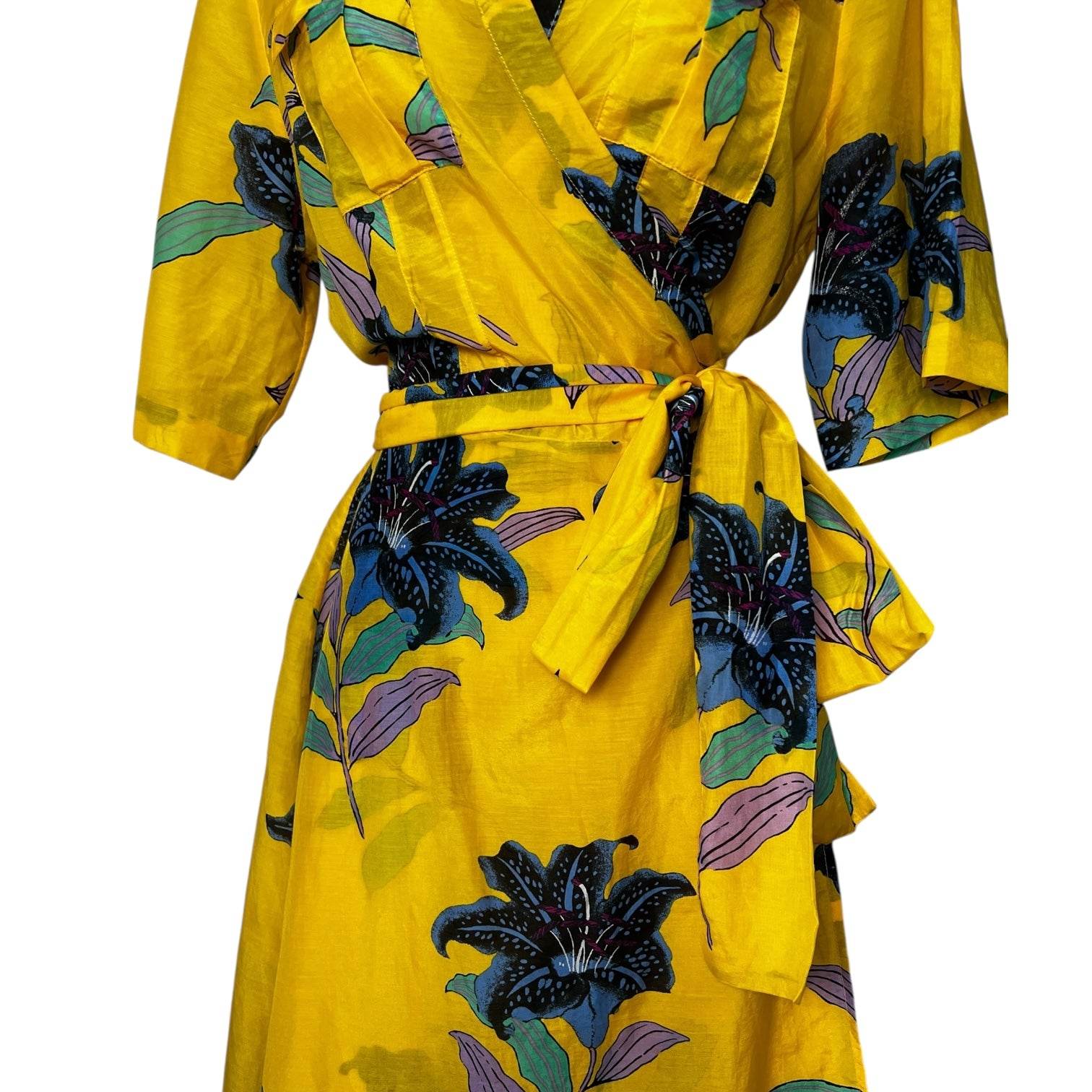 Diane Von Furstenberg Wrap Shirt Dress – Floral Silk Cotton, Beach Cover-Up, L – pre-loved