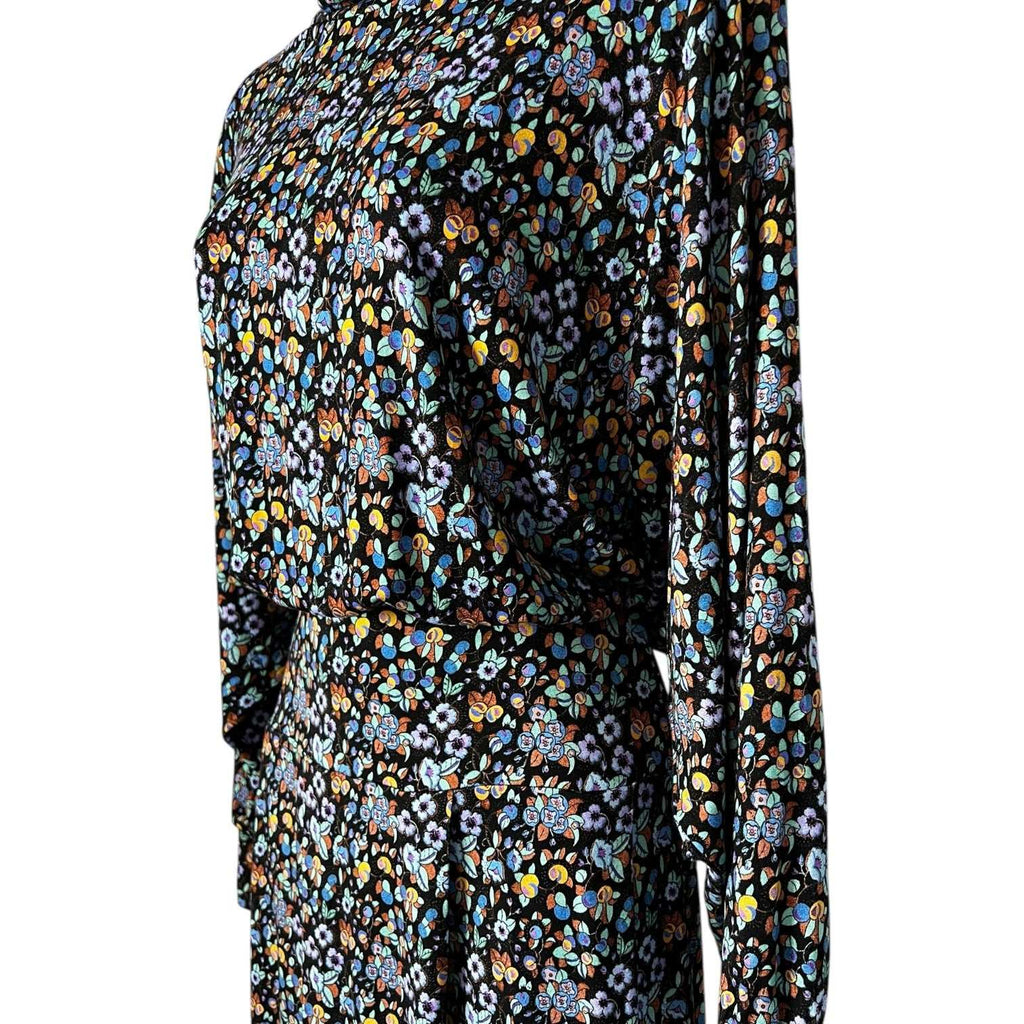 Rixo Marina Turtleneck Midi Dress – Retro Floral, Stretch Jersey, UK12 M – pre-loved