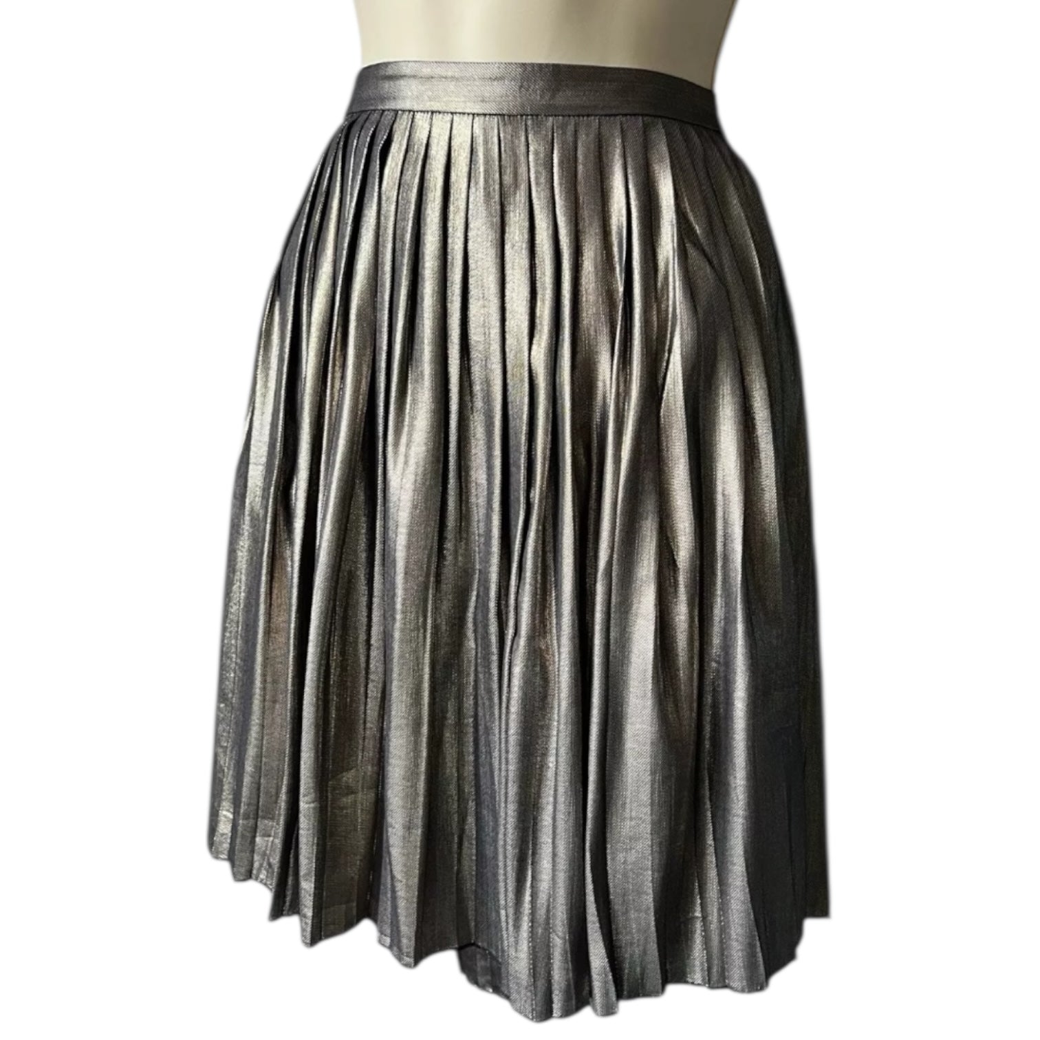 Tory Burch Pleated Silk Mini Skirt – Metallic, US10