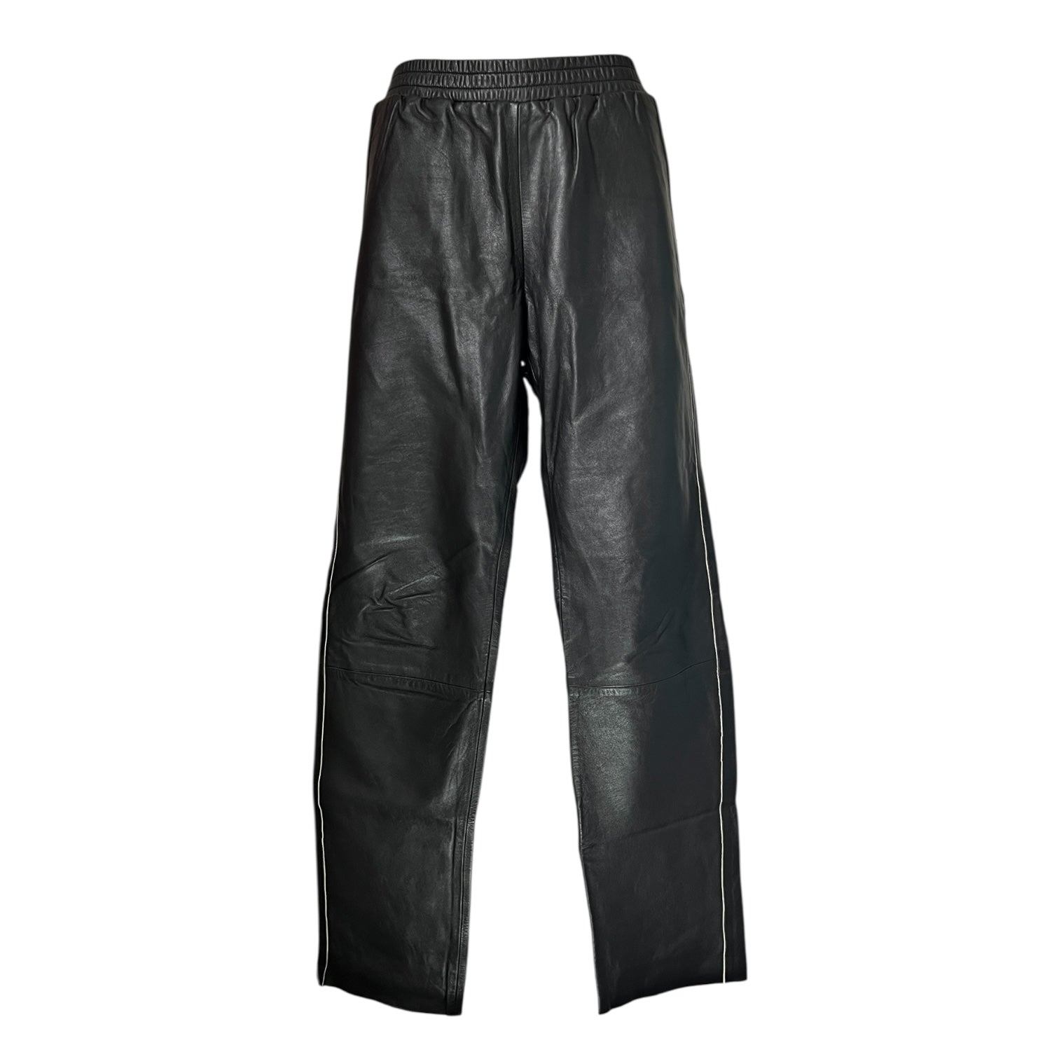 Maje Leather Jogger Pants – Black with White Tuxedo Stripe, UK8 (Based on Measurements)