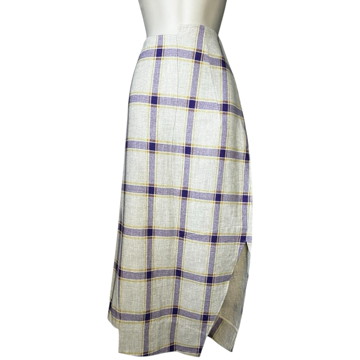 Rejina Pyo Kristine Linen Check Midi Skirt – Asymmetrical, UK12