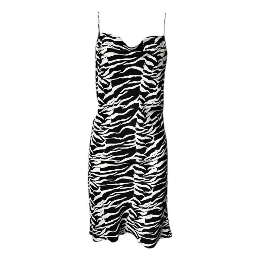 Rixo Zebra Print Silk Cowl Neck Slip Mini Dress - S