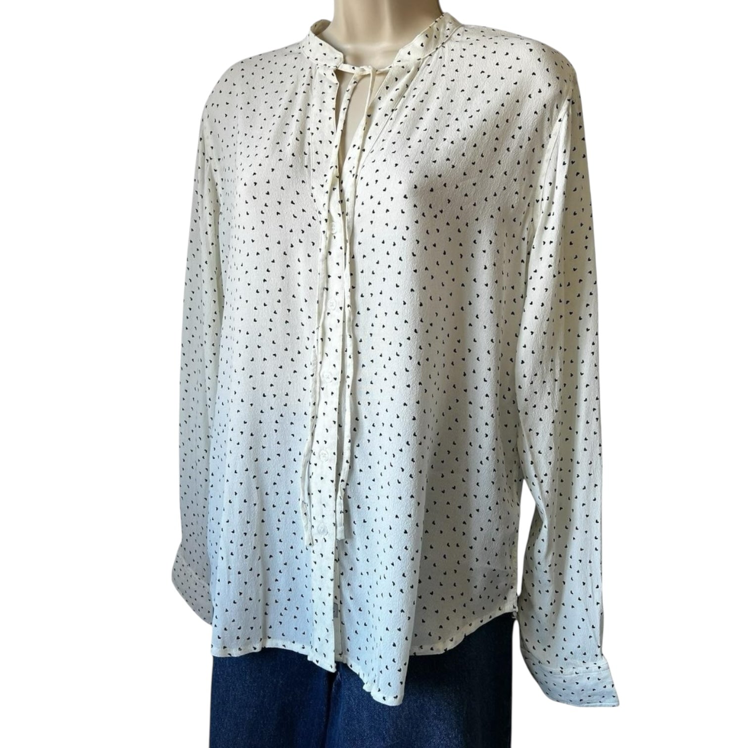 Rails Heart Print Tie-Neck Crepe Blouse – Casey, S