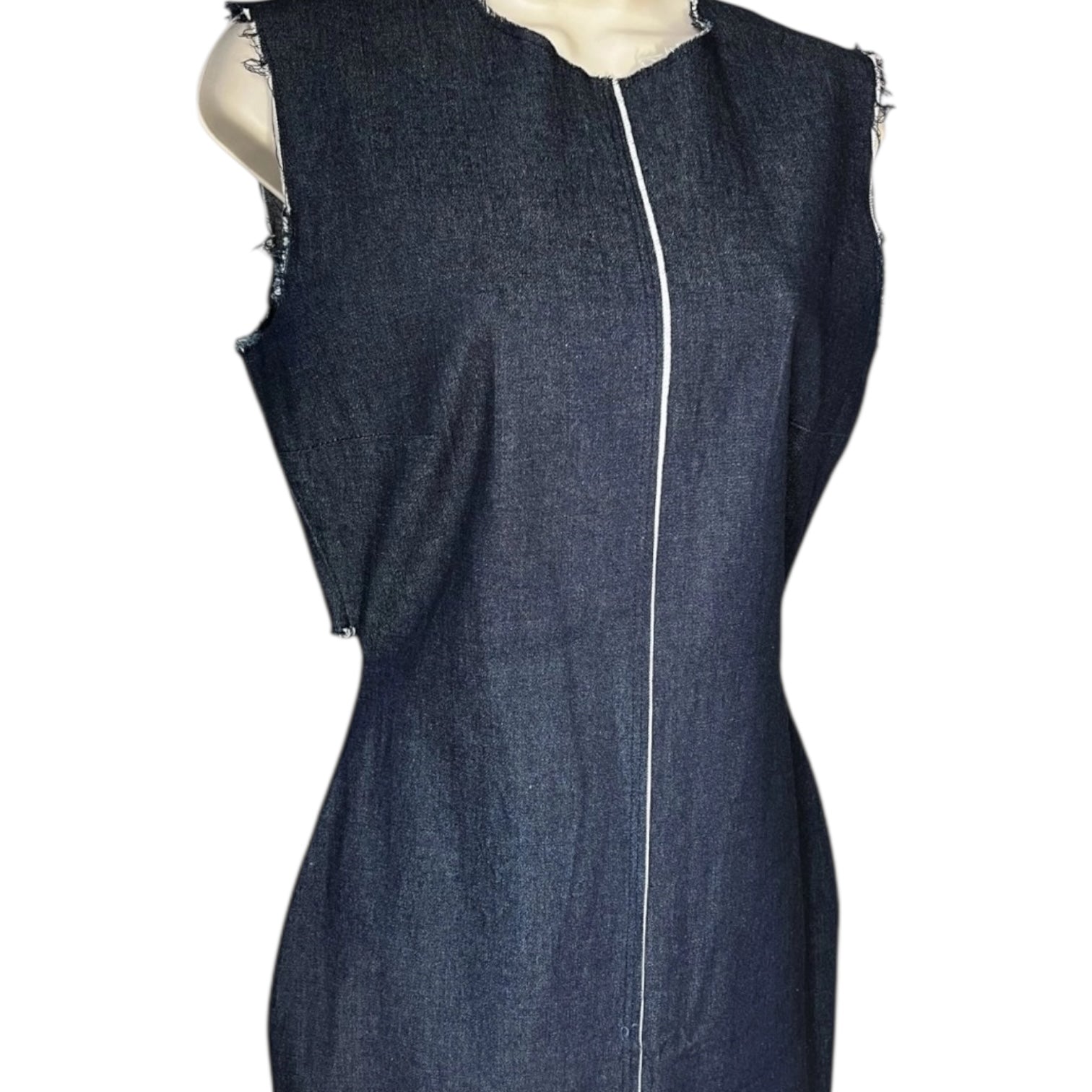 Solace London Denim Chambray Midi Dress – Cut-Out Button Back Shift, UK10