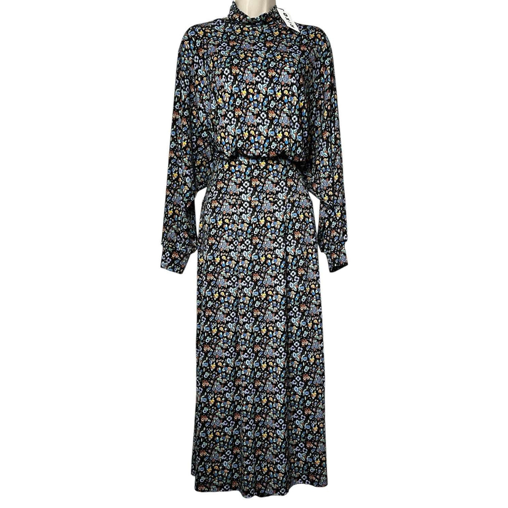Rixo Marina Turtleneck Midi Dress – Retro Floral, Stretch Jersey, UK12 M – pre-loved