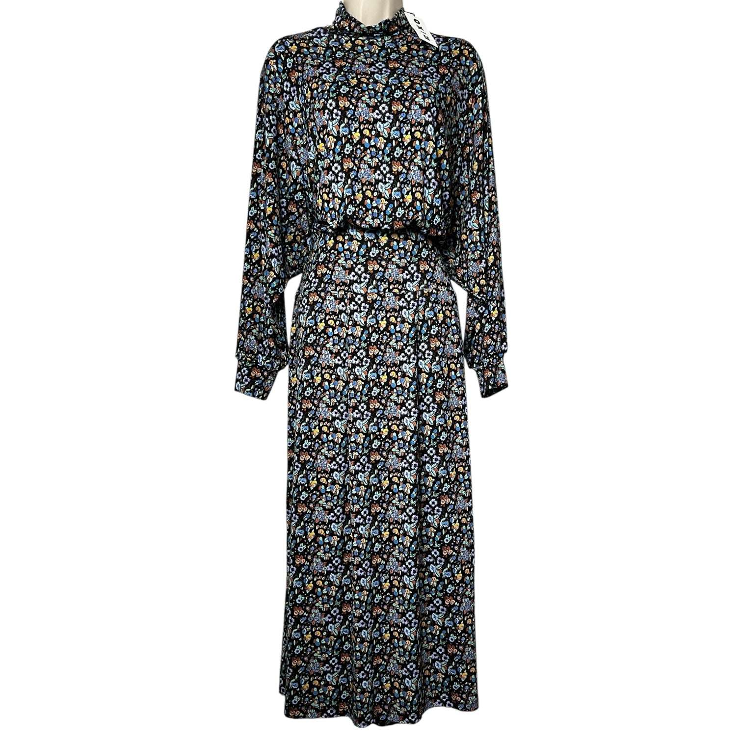 Rixo Marina Turtleneck Midi Dress – Retro Floral, Stretch Jersey, UK12 M – pre-loved