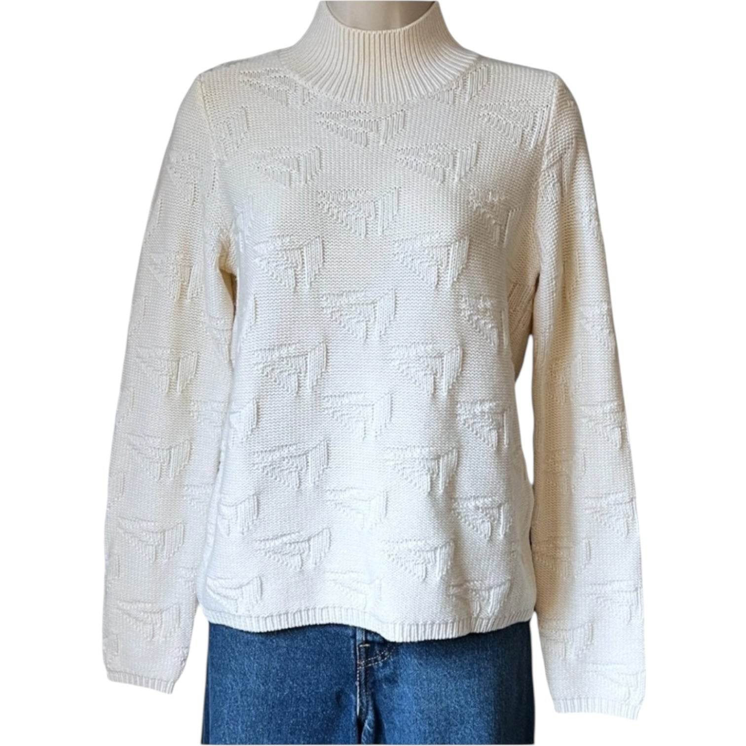 Jil Sander High Neck Wool Knit Jumper – Boat Motif, Ivory, Size S – pre-loved