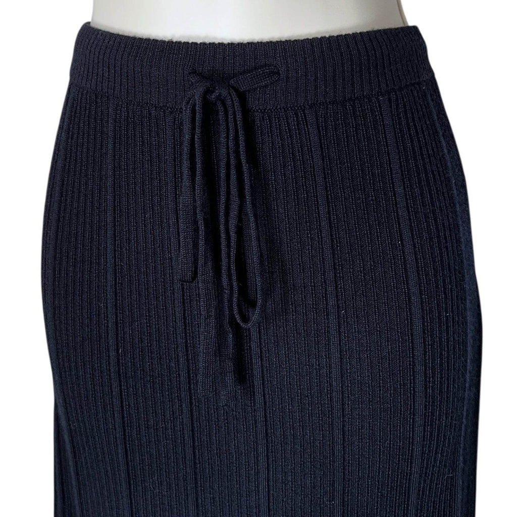 A.P.C. Linda Ribbed Wool Midi Skirt – Drawstring Waist, Navy, XS – pre-loved