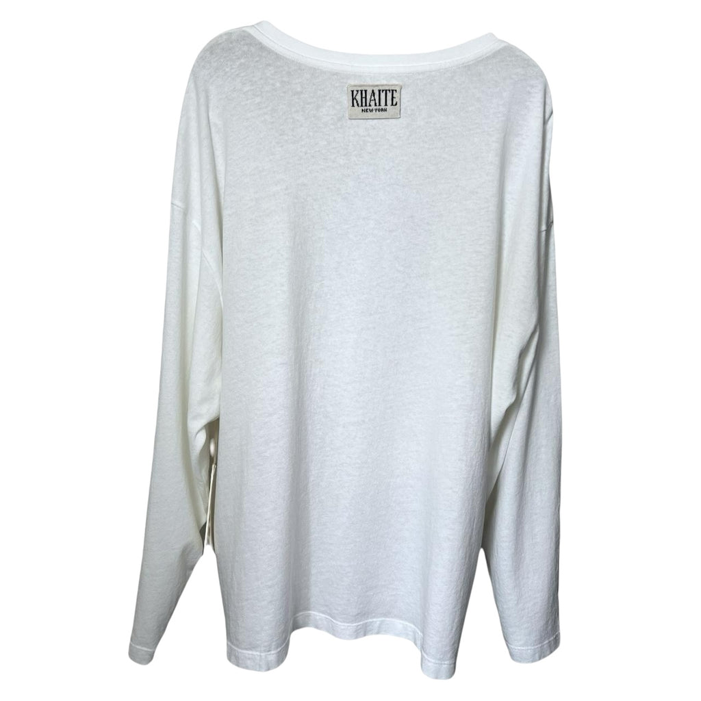 Khaite White Logo Patch Oversized Tee – Cotton Long Sleeve T-Shirt, XL