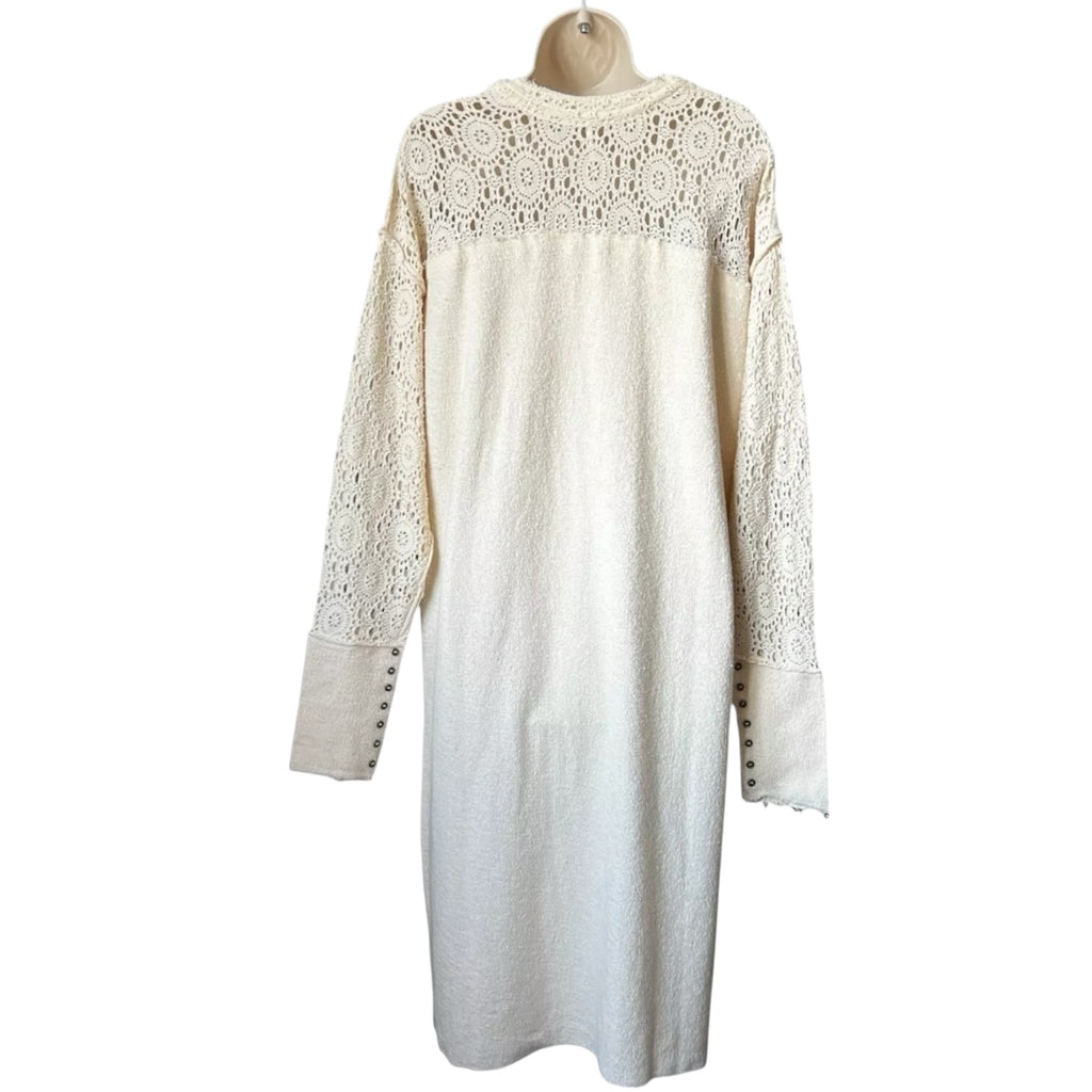 Free People Crochet Lace Duster – Boho Coastal Cardigan, Relaxed Fit, Cotton, Size S – pre-loved