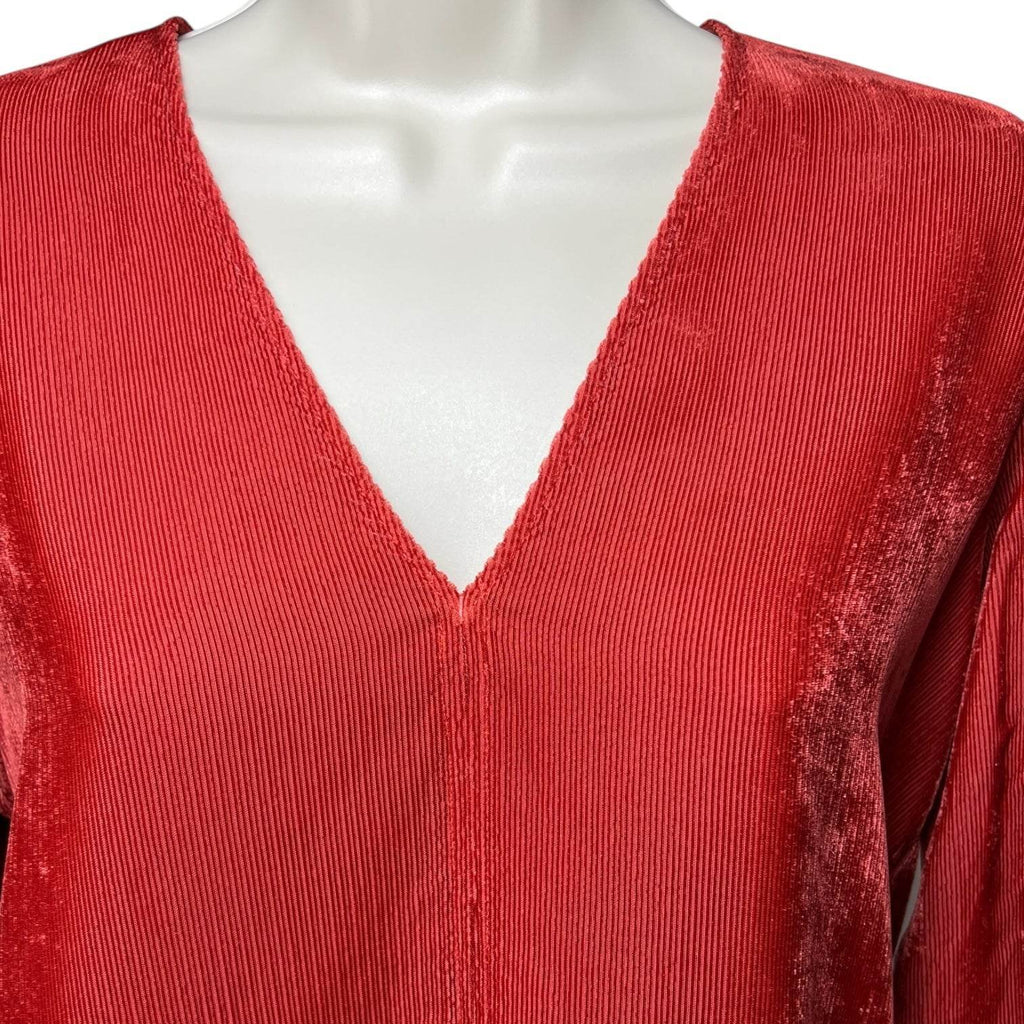 Forte Forte Ribbed Corduroy V-Neck Shirt – Cameo Red, Side Slits, Relaxed Fit, Sz 1 – pre-loved