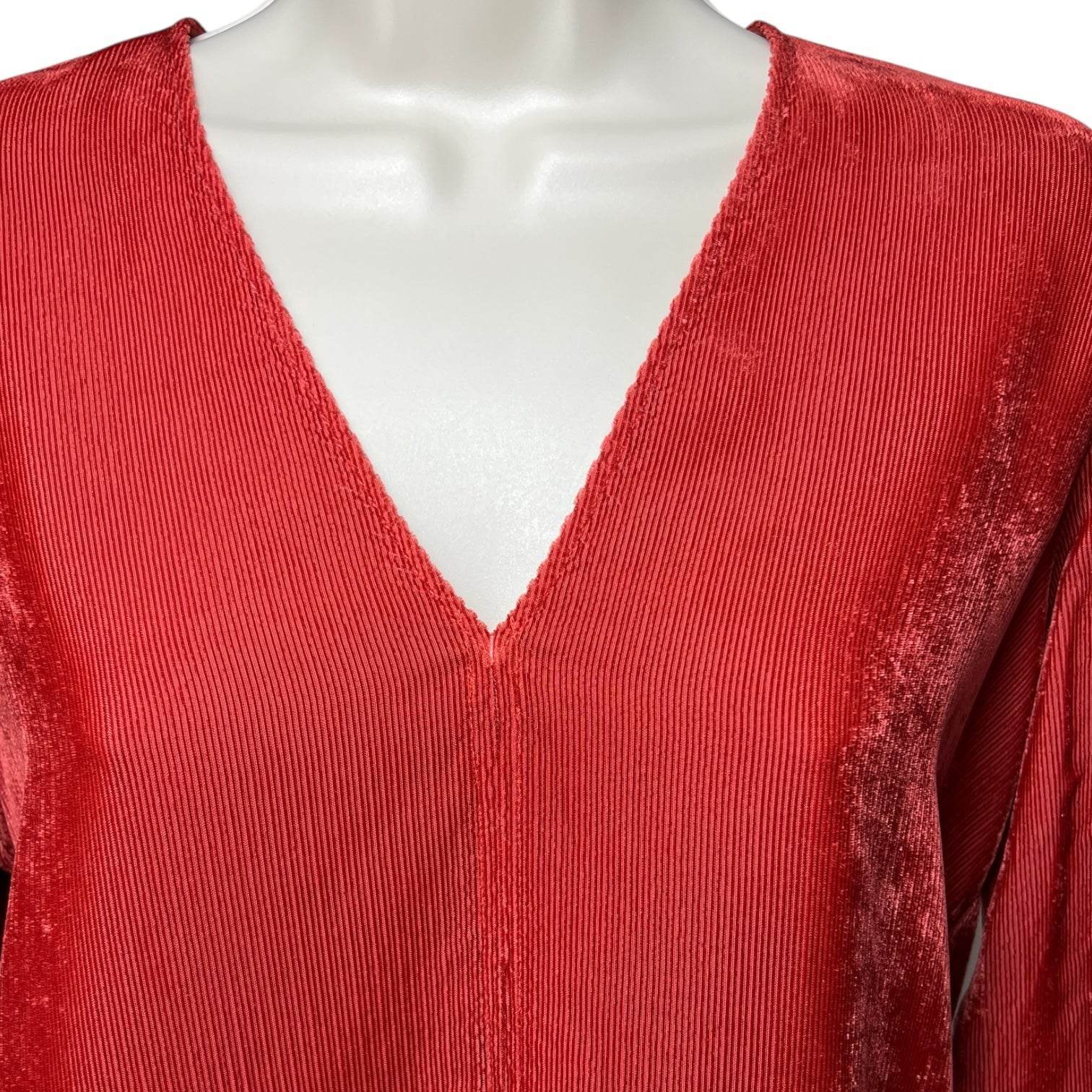 Forte Forte Ribbed Corduroy V-Neck Shirt – Cameo Red, Side Slits, Relaxed Fit, Sz 1 – pre-loved