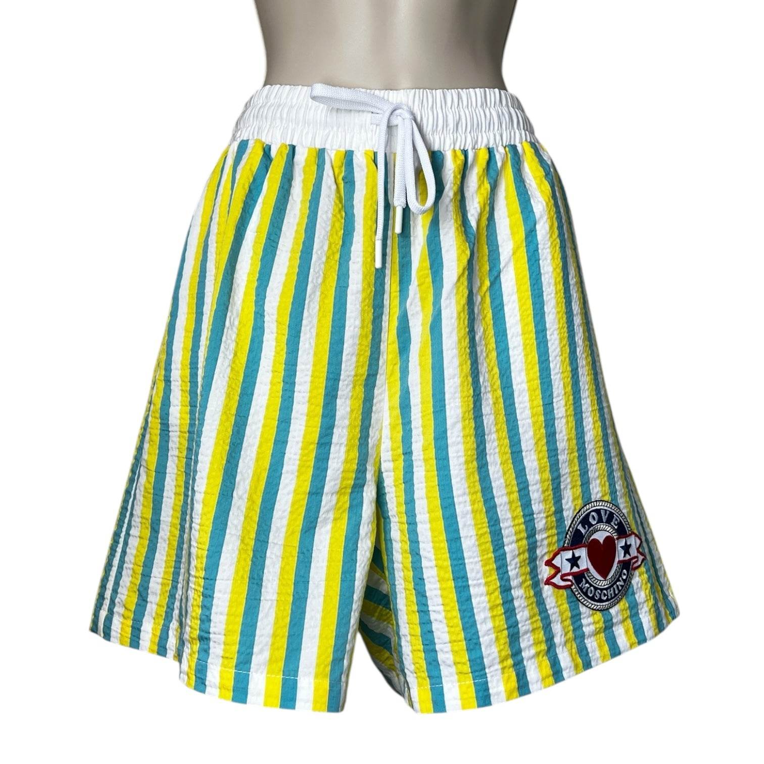 Love Moschino Striped Lyocell Boxer Shorts – High Waisted, Elastic Waist, IT40 (UK8) – pre-loved