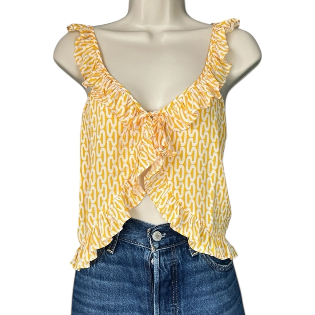 Paloma Blue Silk Ruffle Crop Top – S