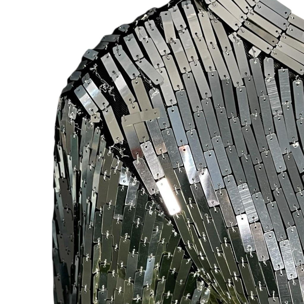 Off-White Sequin Embellished Long Sleeve Top – Silver, IT42