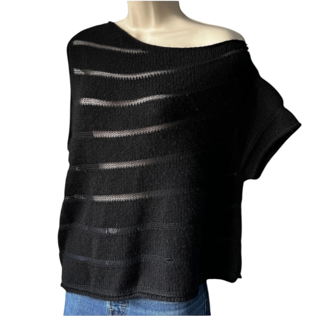 RTA Black Cashmere Crochet Knit Jumper – Asymmetric, Size L – pre-loved