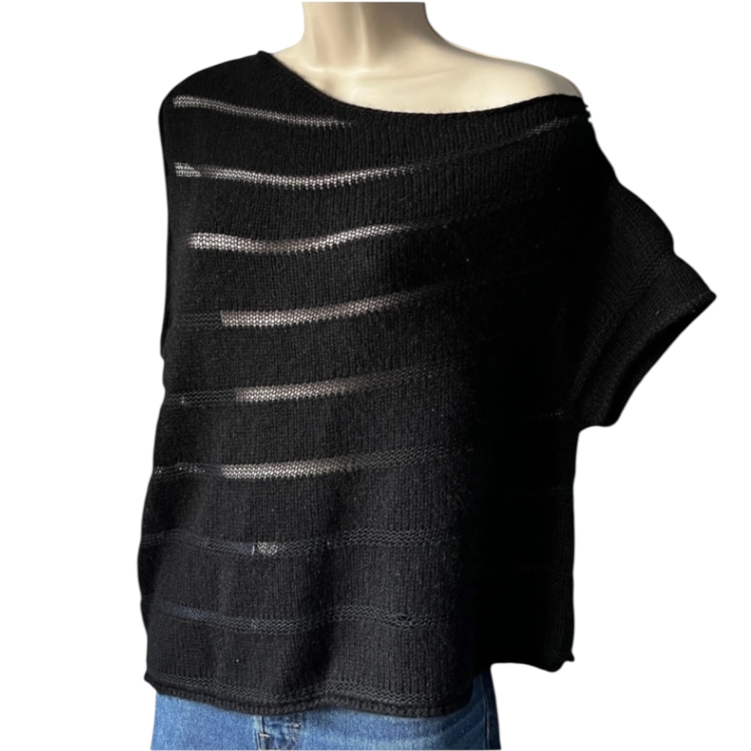 RTA Black Cashmere Crochet Knit Jumper – Asymmetric, Size L – pre-loved