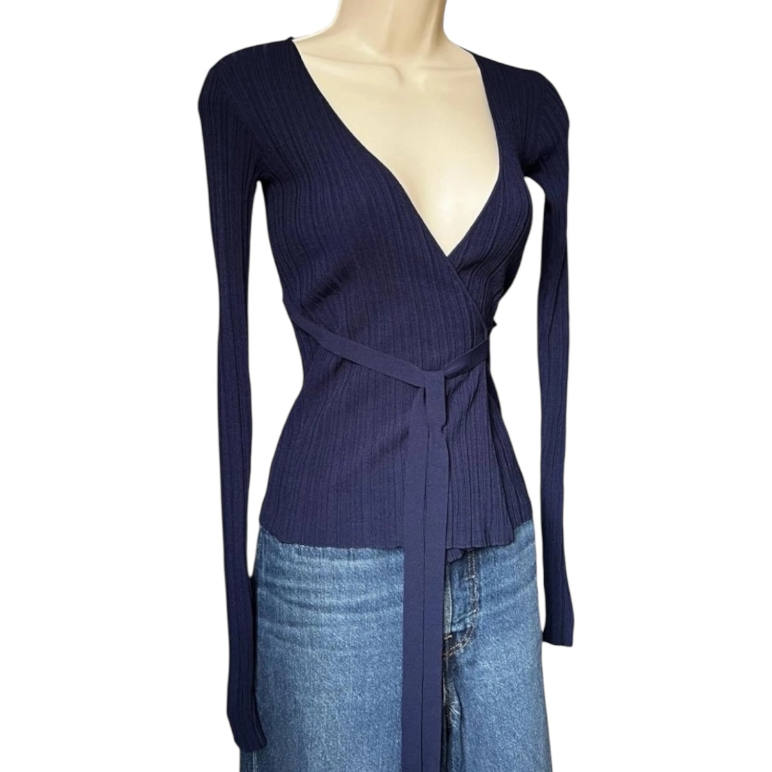 Baum Und Pferdgarten Ribbed Wrap Cardigan – Navy, XS