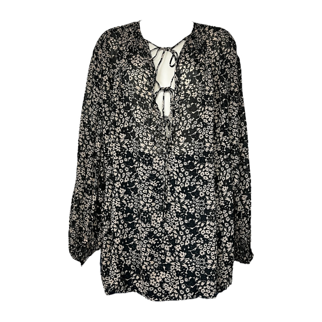 Isabel Marant Étoile Floral Split-Neck Tie Blouse – Oversized Shirt, FR36