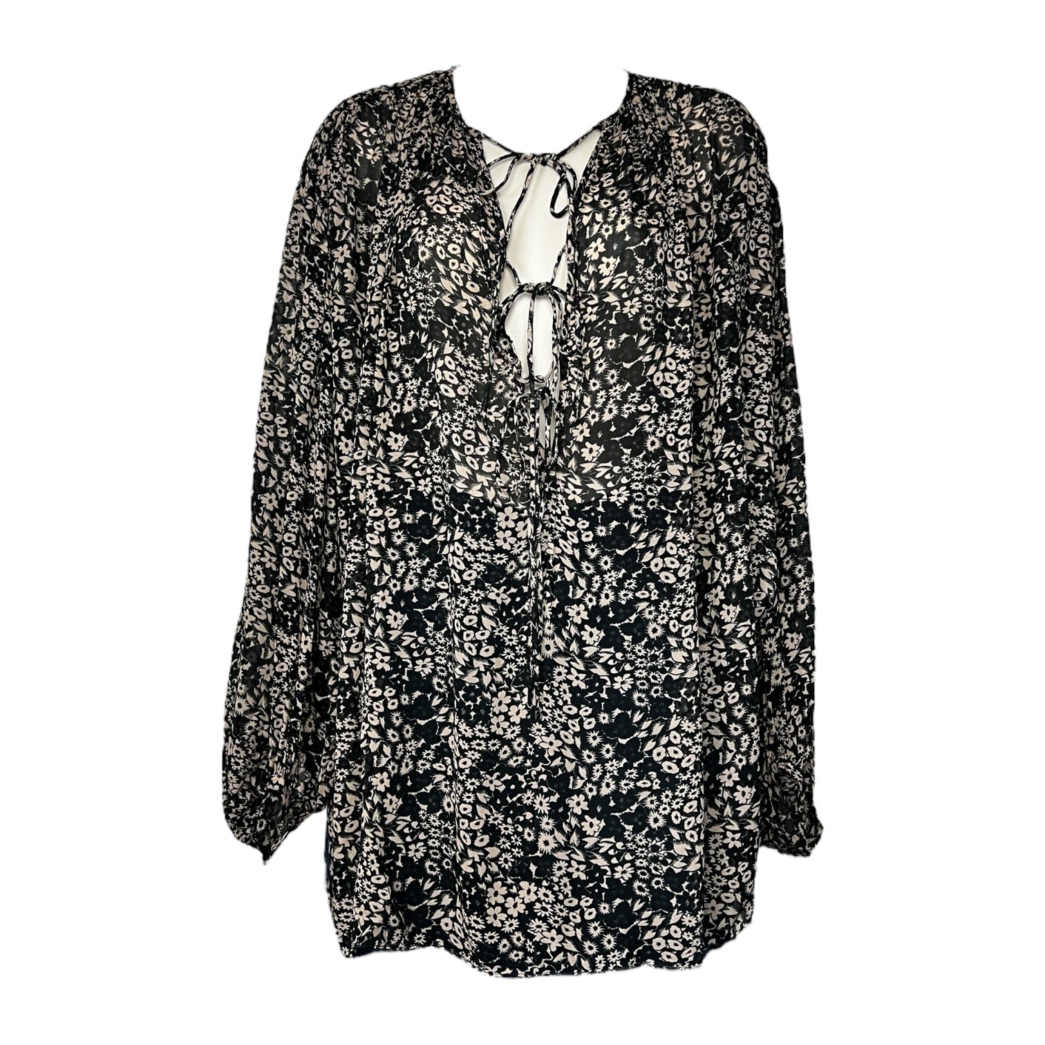 Isabel Marant Étoile Floral Split-Neck Tie Blouse – Oversized Shirt, FR36