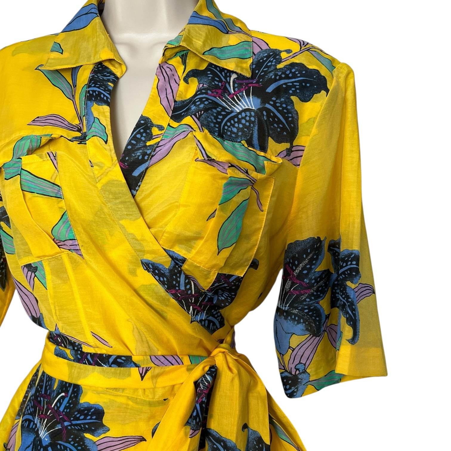 Diane Von Furstenberg Wrap Shirt Dress – Floral Silk Cotton, Beach Cover-Up, L – pre-loved