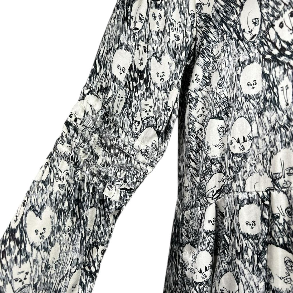 Shrimps Silk Pleated Dress – Retro Art Face Print, UK8