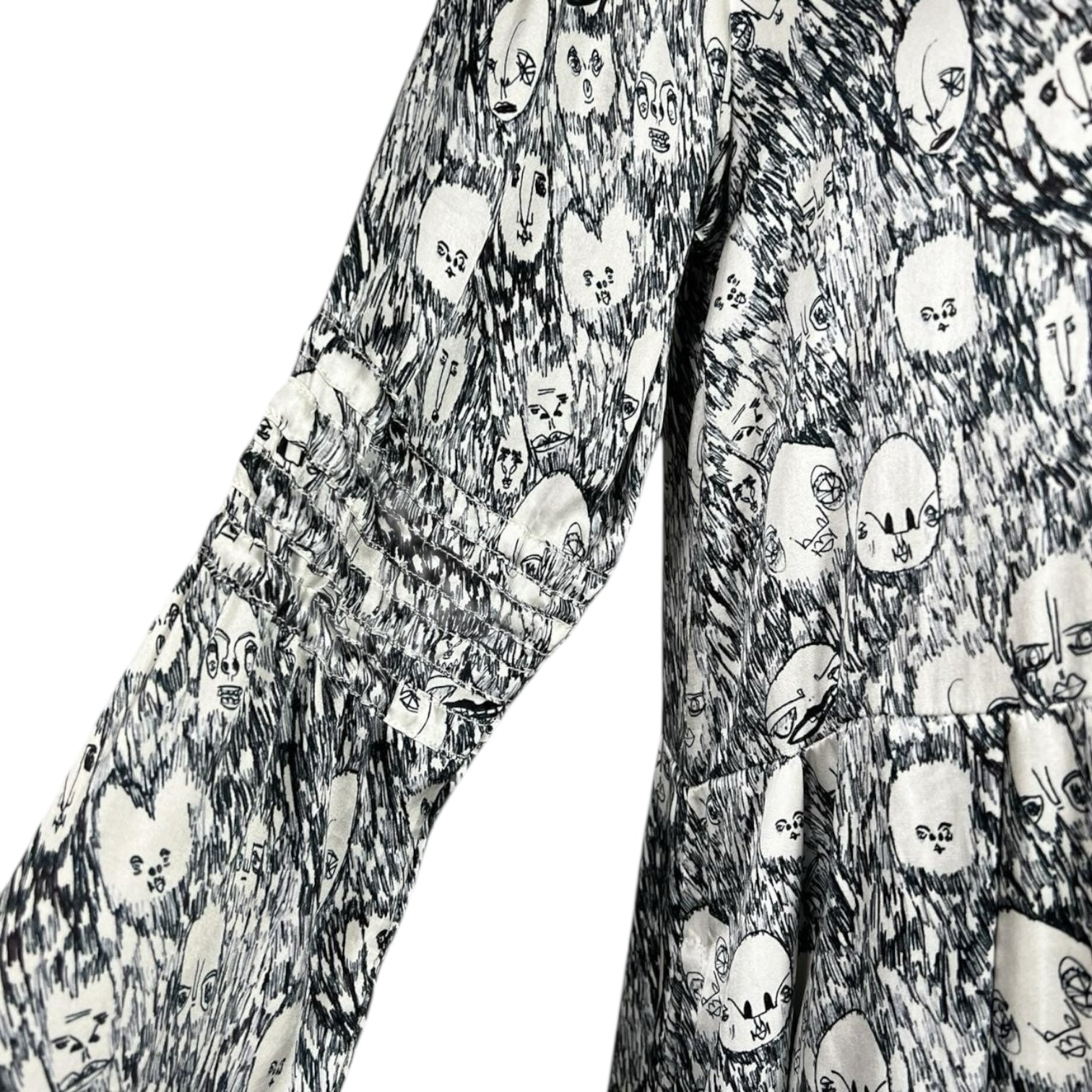 Shrimps Silk Pleated Dress – Retro Art Face Print, UK8