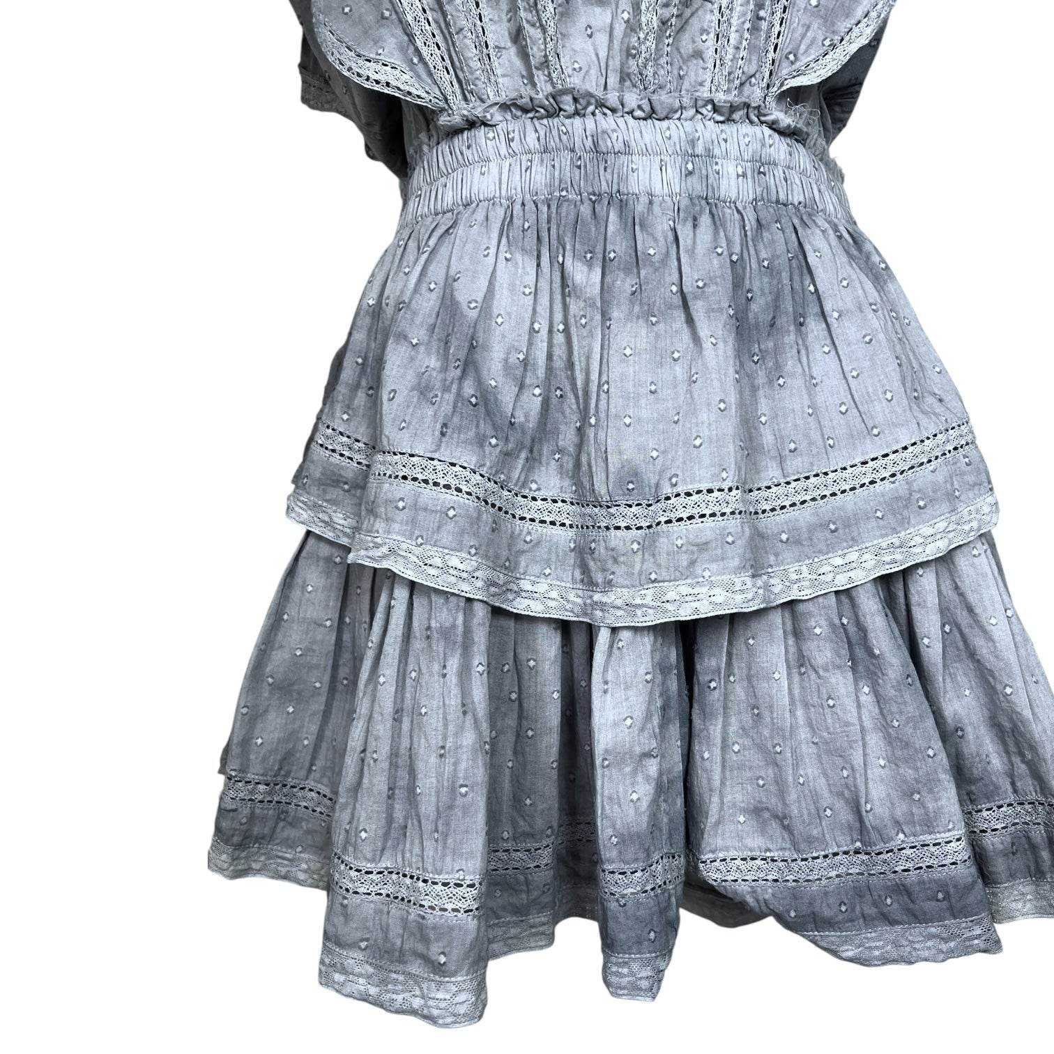 LoveShackFancy Natasha Tiered Mini Dress – Blue Tie-Dye Ruffle Cotton, Size M – pre-loved