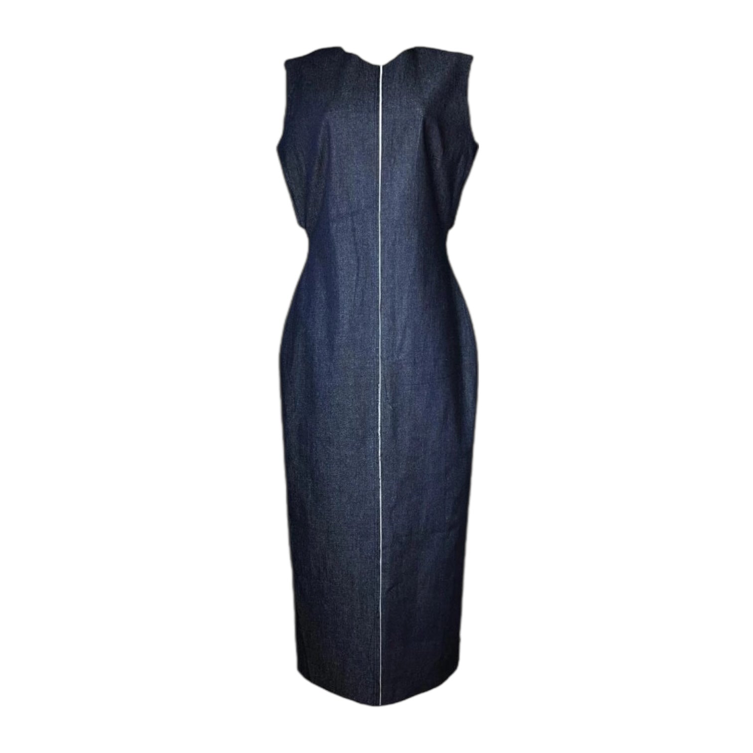 Solace London Denim Chambray Midi Dress – Cut-Out Button Back Shift, UK10