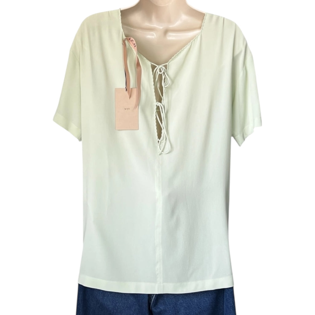 Nº21 Silk Blend Scalloped Cut-Out Tie Back Top - Relaxed Fit Blouse, IT38